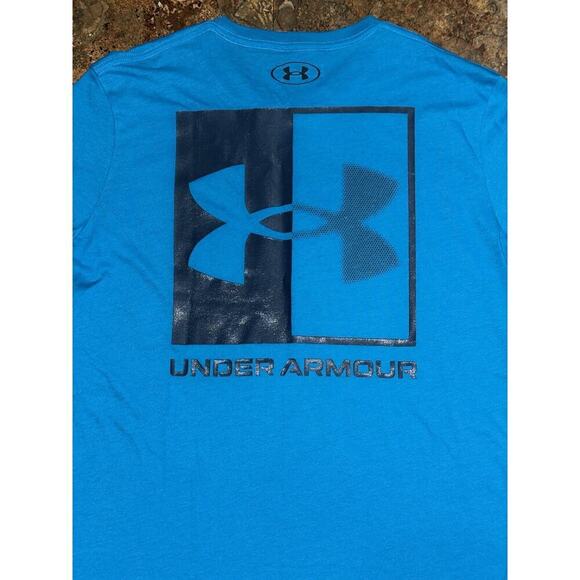 Under Armour Men’s Box Logo Short Sleeve Shirt Blue Size Small Loose Fit - Picture 5 of 8